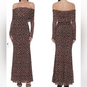 Affirm Black Off-Shoulder Floral Maxi Dress with Pink Blossoms